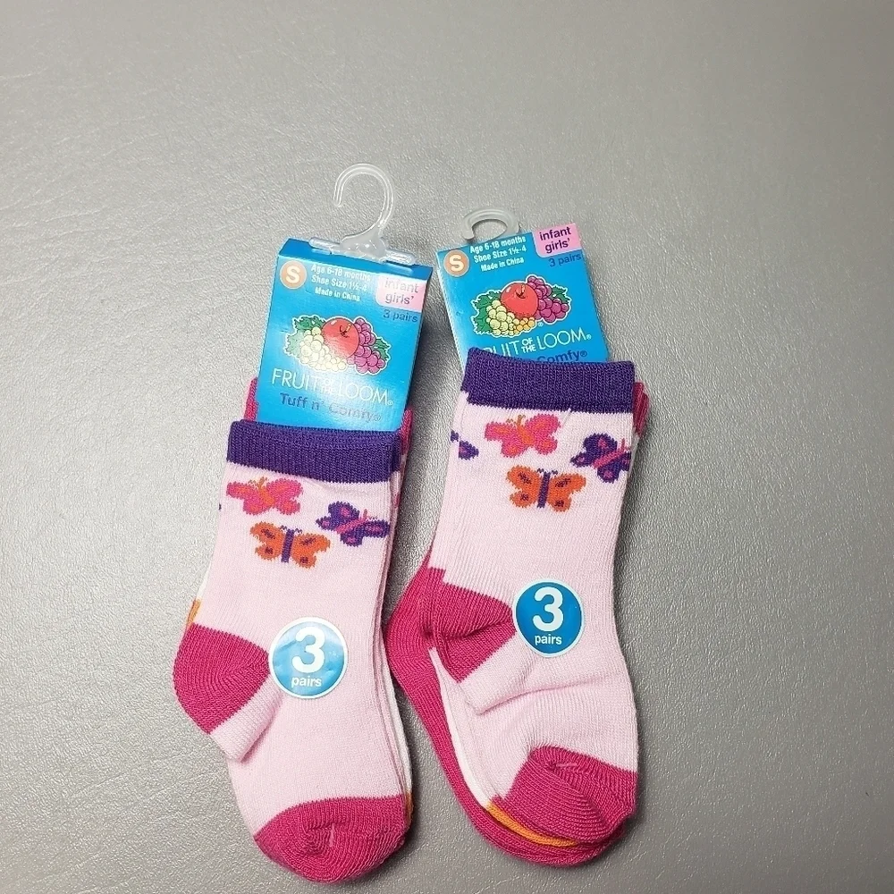 new fruit of the loom infant girls socks 2 packs of 3 pairs 6-18 months